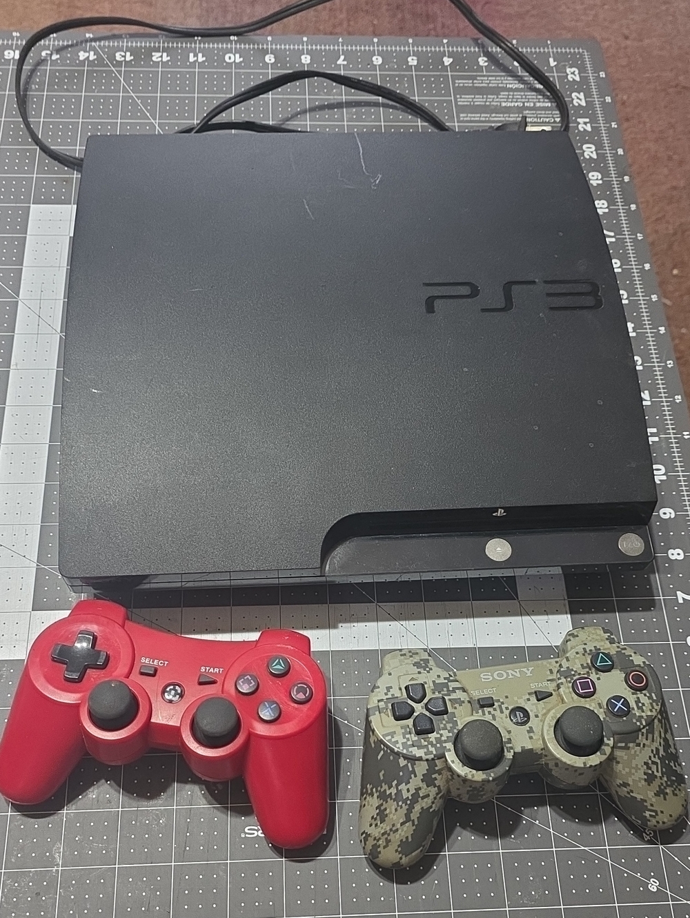 Sony PS3 Console with Camo DualShock Controller & Red Controller - UNTESTED